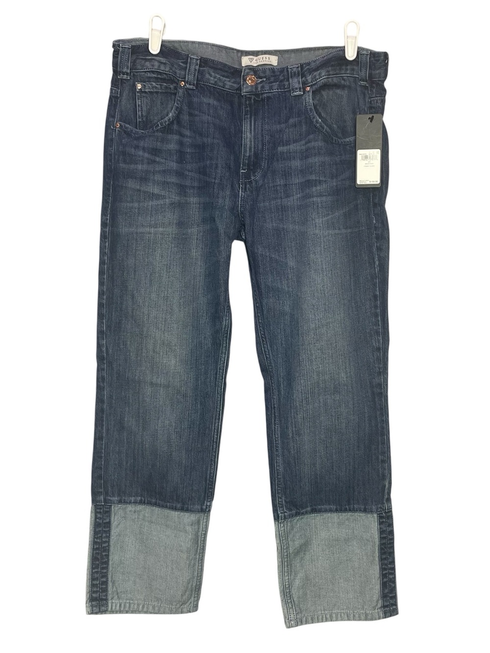 NEW Guess Jeans Straight Leg Slouch Fit Women’s 31 Patchwork Cuff Medium Wash